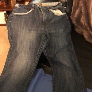 A pair of jeans slightly bell bottom